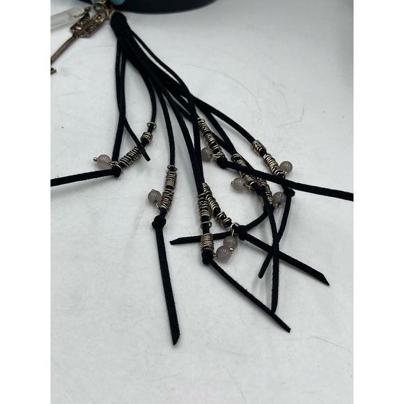 Jane Marie Hand Knotted Black leather Tassel Blue Faux Turquoise Arrow Pendant - Picture 3 of 15